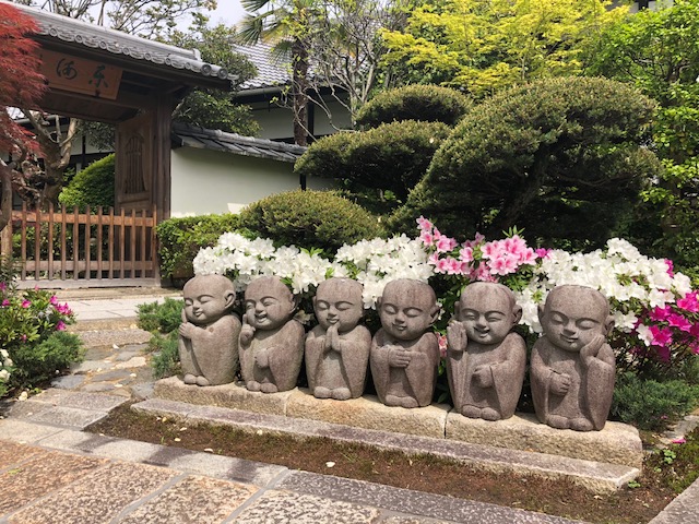 霊源院の六地蔵とツツジ